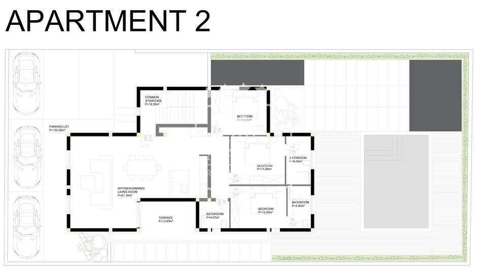 Vir - Three-bedroom apartment of 120m2 with a roof terrace and sea view, New building! 375000€