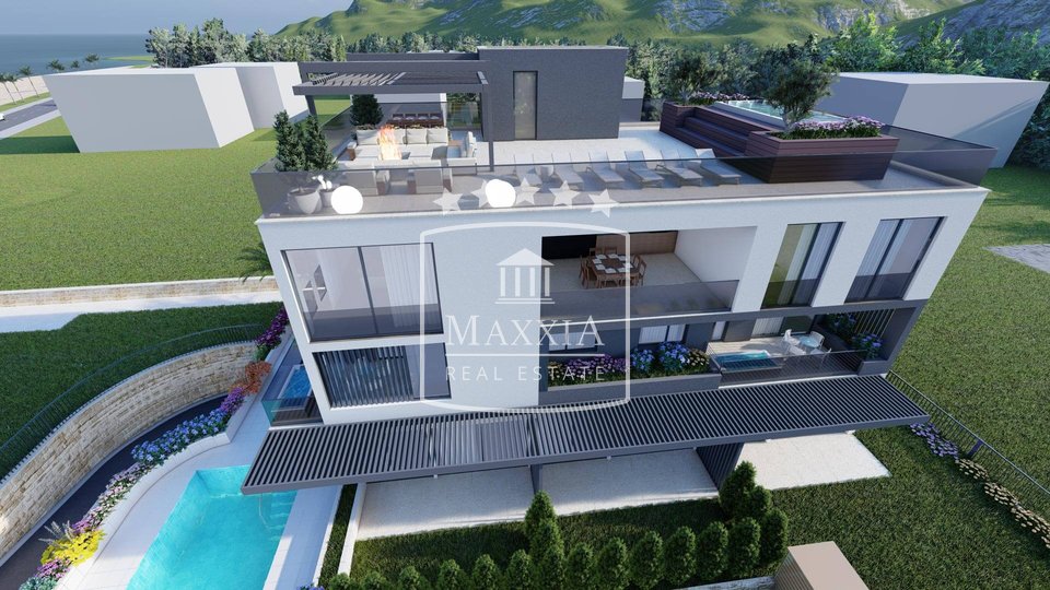 Sukošan - 3,5-Zimmer-Wohnung mit Garten und POOL Neubau ERSTE REIHE zum Meer! 494150€