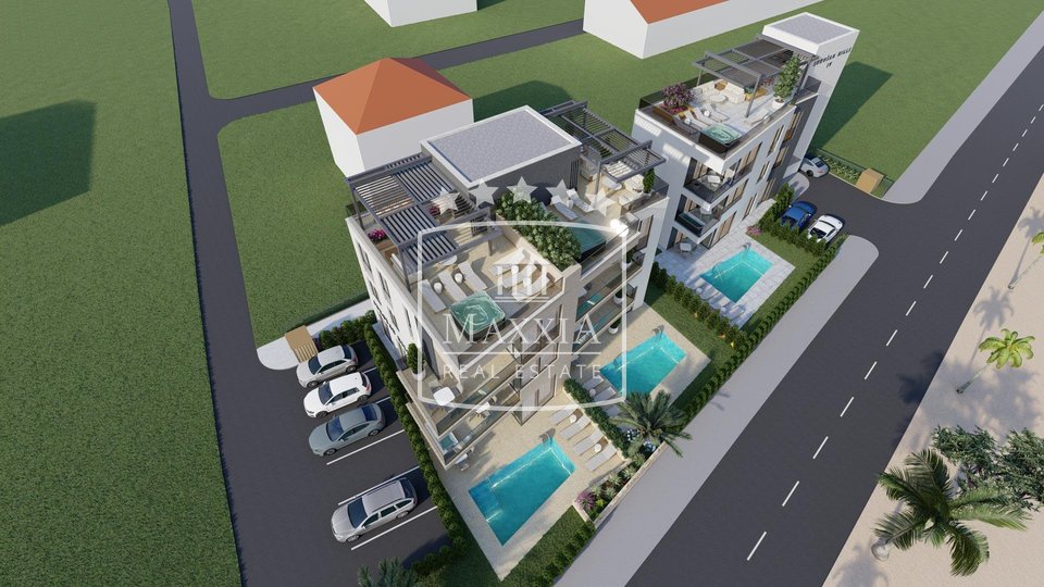 Sukošan - 2.5-Zimmer Wohnung erster Stock Neubau ERSTE REIHE zum Meer! 339000€