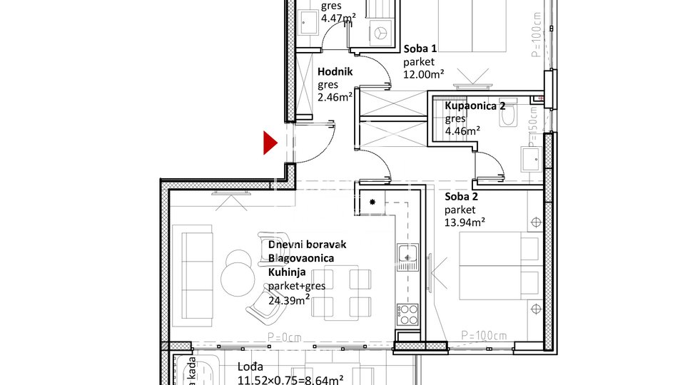 Sukošan - 2.5-Zimmer Wohnung erster Stock Neubau ERSTE REIHE zum Meer! 339000€