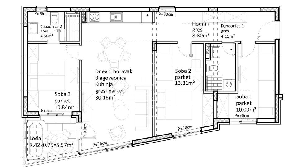 Sukošan - 3.5 sobni ap. prvi kat novogradnja PRVI RED do mora! 349000€